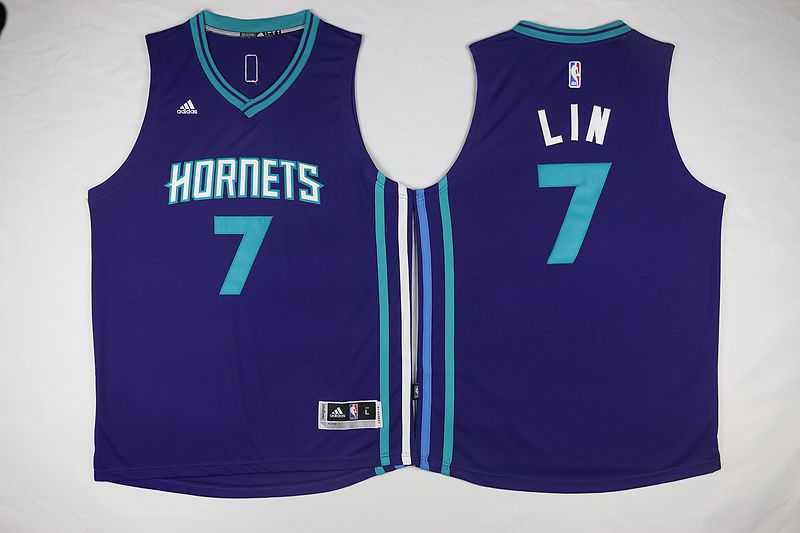 Men Charlotte Hornets #7 Lin Purple Throwback Stitched NBA Jersey